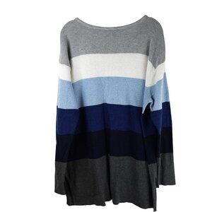 Vince Camuto Womens Striped Oversized Sweater XL Gray/Blue Polyester Acrylic‎